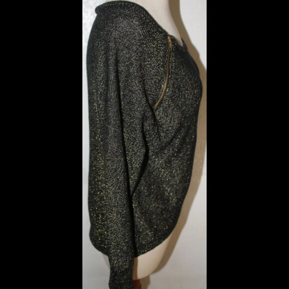 BISOU BISOU Sweater Women's Size M Black Gold Metallic Boatneck Zipper Accents. - Picture 4 of 8